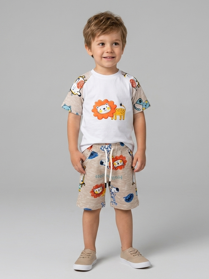 Kids Outfit Boys Lion Print Summer Pajama Set
